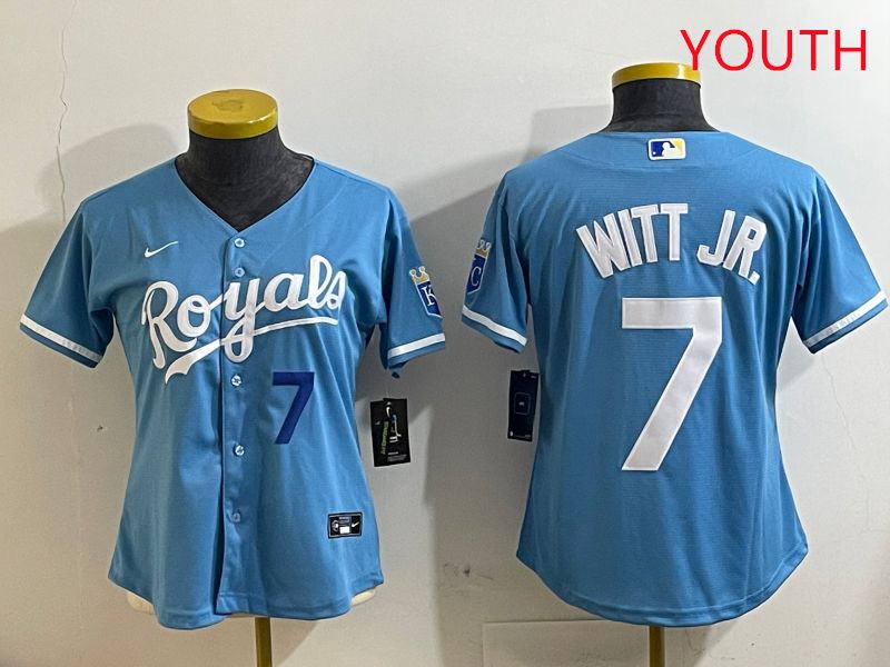 Youth Kansas City Royals #7 Witt jr Light Blue Game 2025 Nike MLB Jersey style 4